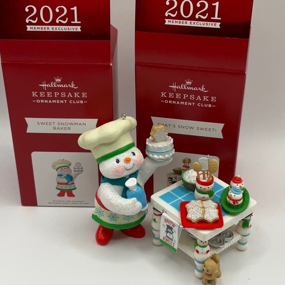 Hallmark Glittery Sweet Snowman Baker Ornament set w That’s Snow Sweet - Picture 1 of 4